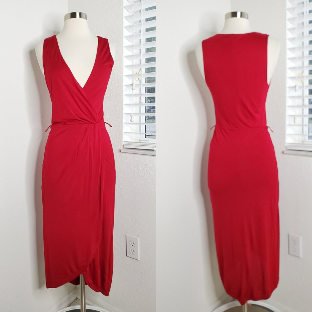 ANTHROPOLOGIE MAEVE Sleeveless V-neck Midi Dress In Red XSP.